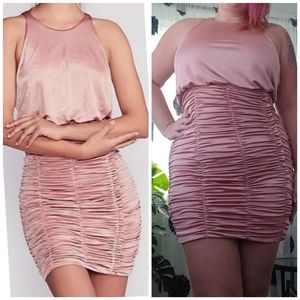 $228 free people | fitted sexy satin pink ruched satin mini dress large